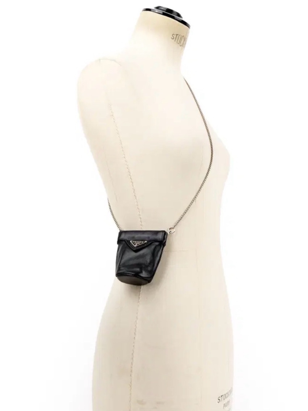 Prada Triangle Mini Pouch Chain Bag Black